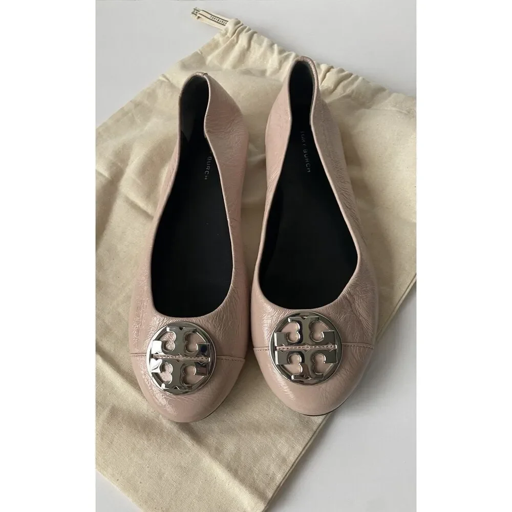 NEW TORY BURCH CHELSEA CAP TOE LEATHER BALLET FLAT IN SHELL PINK US SIZE 7.5